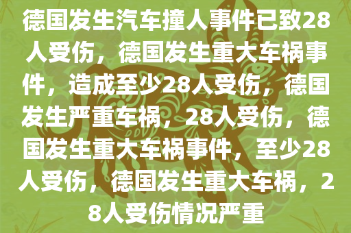 德国发生汽车撞人事件已致28人受伤，德国发生重大车祸事件，造成至少28人受伤，德国发生严重车祸，28人受伤，德国发生重大车祸事件，至少28人受伤，德国发生重大车祸，28人受伤情况严重