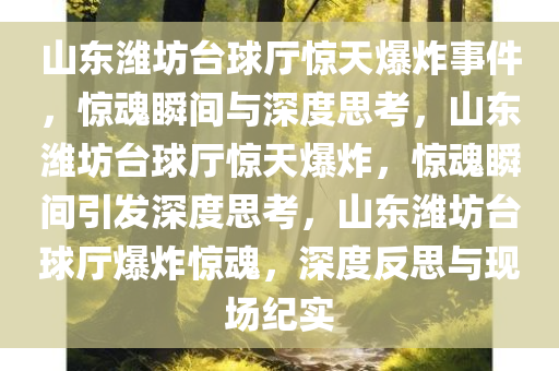 山东潍坊台球厅惊天爆炸事件，惊魂瞬间与深度思考，山东潍坊台球厅惊天爆炸，惊魂瞬间引发深度思考，山东潍坊台球厅爆炸惊魂，深度反思与现场纪实