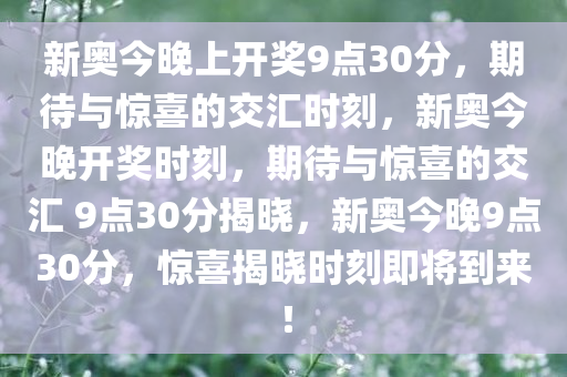 新奥今晚上开奖9点30分，期待与惊喜的交汇时刻，新奥今晚开奖时刻，期待与惊喜的交汇 9点30分揭晓，新奥今晚9点30分，惊喜揭晓时刻即将到来！