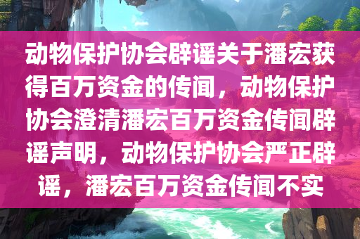 动物保护协会辟谣关于潘宏获得百万资金的传闻，动物保护协会澄清潘宏百万资金传闻辟谣声明，动物保护协会严正辟谣，潘宏百万资金传闻不实
