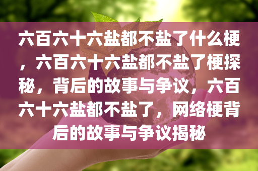 六百六十六盐都不盐了什么梗，六百六十六盐都不盐了梗探秘，背后的故事与争议，六百六十六盐都不盐了，网络梗背后的故事与争议揭秘