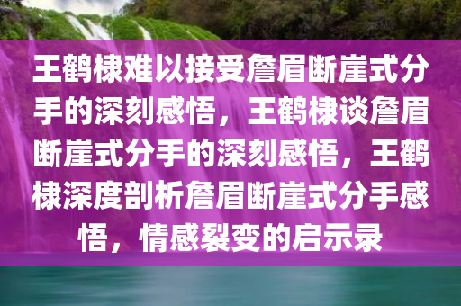 王鹤棣难以接受詹眉断崖式分手的深刻感悟，王鹤棣谈詹眉断崖式分手的深刻感悟，王鹤棣深度剖析詹眉断崖式分手感悟，情感裂变的启示录
