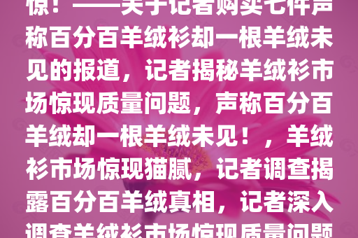 揭秘真相，记者深入调查羊绒衫市场，发现质量问题令人震惊！——关于记者购买七件声称百分百羊绒衫却一根羊绒未见的报道，记者揭秘羊绒衫市场惊现质量问题，声称百分百羊绒却一根羊绒未见！，羊绒衫市场惊现猫腻，记者调查揭露百分百羊绒真相，记者深入调查羊绒衫市场惊现质量问题，声称百分百羊绒却一根羊绒未见，真相揭秘引发关注