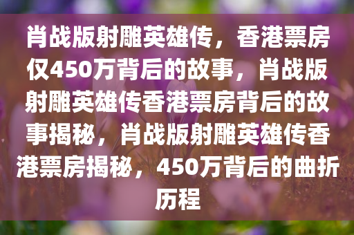 肖战版射雕英雄传，香港票房仅450万背后的故事，肖战版射雕英雄传香港票房背后的故事揭秘，肖战版射雕英雄传香港票房揭秘，450万背后的曲折历程
