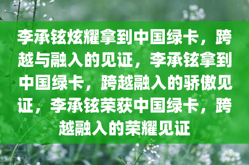 李承铉炫耀拿到中国绿卡，跨越与融入的见证，李承铉拿到中国绿卡，跨越融入的骄傲见证，李承铉荣获中国绿卡，跨越融入的荣耀见证