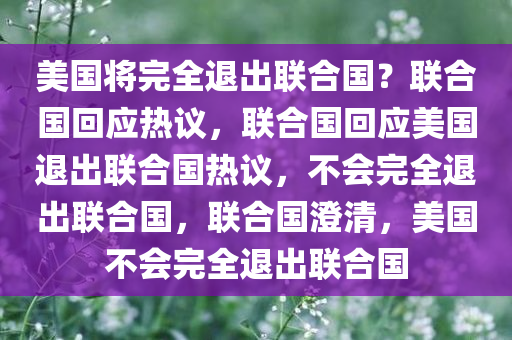 美国将完全退出联合国？联合国回应热议，联合国回应美国退出联合国热议，不会完全退出联合国，联合国澄清，美国不会完全退出联合国