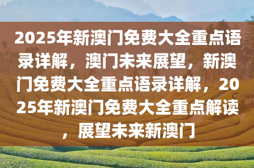2025年新澳门免费大全重点语录详解，澳门未来展望，新澳门免费大全重点语录详解，2025年新澳门免费大全重点解读，展望未来新澳门
