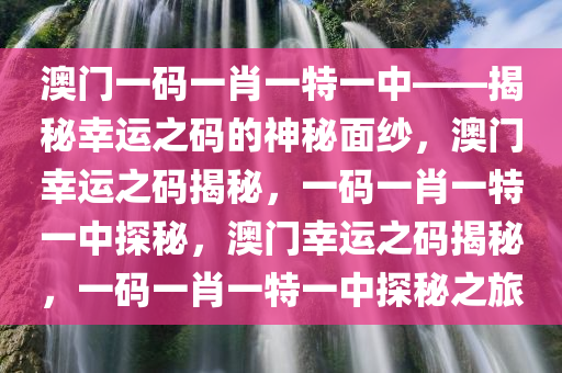 澳门一码一肖一特一中——揭秘幸运之码的神秘面纱，澳门幸运之码揭秘，一码一肖一特一中探秘，澳门幸运之码揭秘，一码一肖一特一中探秘之旅