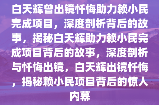 白天辉曾出镜忏悔助力赖小民完成项目，深度剖析背后的故事，揭秘白天辉助力赖小民完成项目背后的故事，深度剖析与忏悔出镜，白天辉出镜忏悔，揭秘赖小民项目背后的惊人内幕