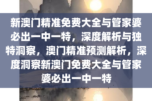 新澳门精准免费大全与管家婆必出一中一特，深度解析与独特洞察，澳门精准预测解析，深度洞察新澳门免费大全与管家婆必出一中一特
