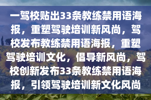 一驾校贴出33条教练禁用语海报，重塑驾驶培训新风尚，驾校发布教练禁用语海报，重塑驾驶培训文化，倡导新风尚，驾校创新发布33条教练禁用语海报，引领驾驶培训新文化风尚