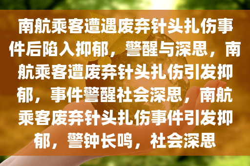 南航乘客遭遇废弃针头扎伤事件后陷入抑郁，警醒与深思，南航乘客遭废弃针头扎伤引发抑郁，事件警醒社会深思，南航乘客废弃针头扎伤事件引发抑郁，警钟长鸣，社会深思