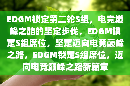 EDGM锁定第二轮S组，电竞巅峰之路的坚定步伐，EDGM锁定S组席位，坚定迈向电竞巅峰之路，EDGM锁定S组席位，迈向电竞巅峰之路新篇章