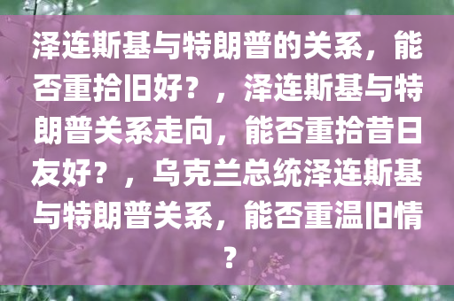 泽连斯基与特朗普的关系，能否重拾旧好？，泽连斯基与特朗普关系走向，能否重拾昔日友好？，乌克兰总统泽连斯基与特朗普关系，能否重温旧情？