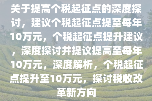 关于提高个税起征点的深度探讨，建议个税起征点提至每年10万元，个税起征点提升建议，深度探讨并提议提高至每年10万元，深度解析，个税起征点提升至10万元，探讨税收改革新方向