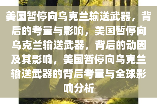 美国暂停向乌克兰输送武器，背后的考量与影响，美国暂停向乌克兰输送武器，背后的动因及其影响，美国暂停向乌克兰输送武器的背后考量与全球影响分析
