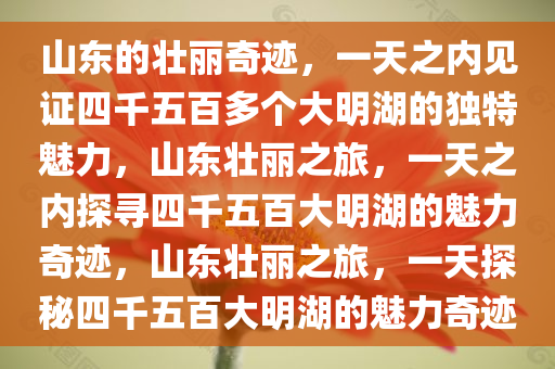 山东的壮丽奇迹，一天之内见证四千五百多个大明湖的独特魅力，山东壮丽之旅，一天之内探寻四千五百大明湖的魅力奇迹，山东壮丽之旅，一天探秘四千五百大明湖的魅力奇迹