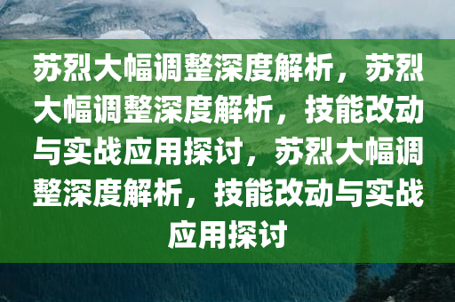 苏烈大幅调整深度解析，苏烈大幅调整深度解析，技能改动与实战应用探讨，苏烈大幅调整深度解析，技能改动与实战应用探讨