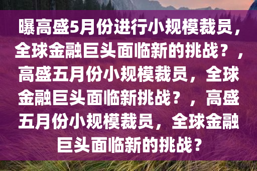 曝高盛5月份进行小规模裁员，全球金融巨头面临新的挑战？，高盛五月份小规模裁员，全球金融巨头面临新挑战？，高盛五月份小规模裁员，全球金融巨头面临新的挑战？