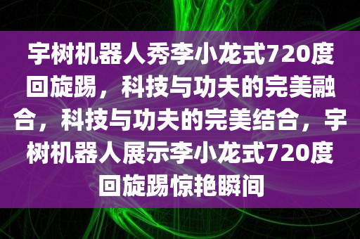 宇树机器人秀李小龙式720度回旋踢，科技与功夫的完美融合，科技与功夫的完美结合，宇树机器人展示李小龙式720度回旋踢惊艳瞬间