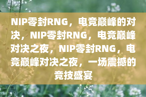 NIP零封RNG，电竞巅峰的对决，NIP零封RNG，电竞巅峰对决之夜，NIP零封RNG，电竞巅峰对决之夜，一场震撼的竞技盛宴