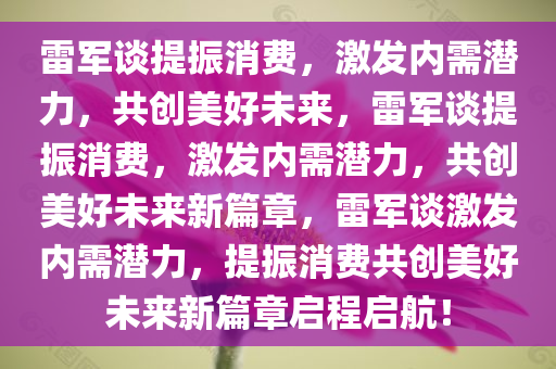 雷军谈提振消费，激发内需潜力，共创美好未来，雷军谈提振消费，激发内需潜力，共创美好未来新篇章，雷军谈激发内需潜力，提振消费共创美好未来新篇章启程启航！