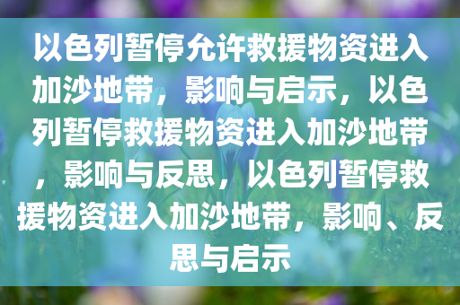 以色列暂停允许救援物资进入加沙地带，影响与启示，以色列暂停救援物资进入加沙地带，影响与反思，以色列暂停救援物资进入加沙地带，影响、反思与启示