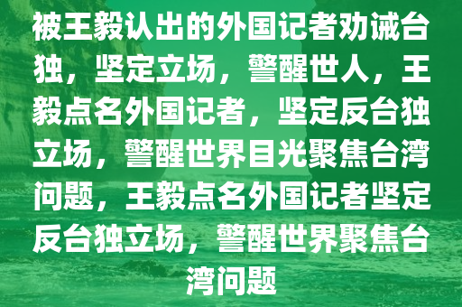 被王毅认出的外国记者劝诫台独，坚定立场，警醒世人，王毅点名外国记者，坚定反台独立场，警醒世界目光聚焦台湾问题，王毅点名外国记者坚定反台独立场，警醒世界聚焦台湾问题