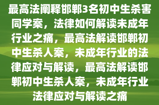 最高法阐释邯郸3名初中生杀害同学案，法律如何解读未成年行业之痛，最高法解读邯郸初中生杀人案，未成年行业的法律应对与解读，最高法解读邯郸初中生杀人案，未成年行业法律应对与解读之痛