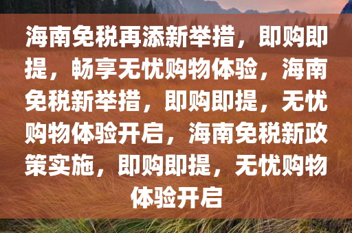 海南免税再添新举措，即购即提，畅享无忧购物体验，海南免税新举措，即购即提，无忧购物体验开启，海南免税新政策实施，即购即提，无忧购物体验开启