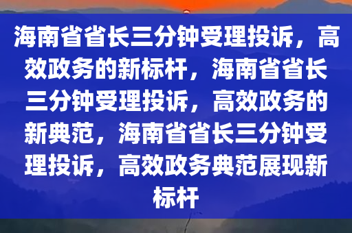 海南省省长三分钟受理投诉，高效政务的新标杆，海南省省长三分钟受理投诉，高效政务的新典范，海南省省长三分钟受理投诉，高效政务典范展现新标杆