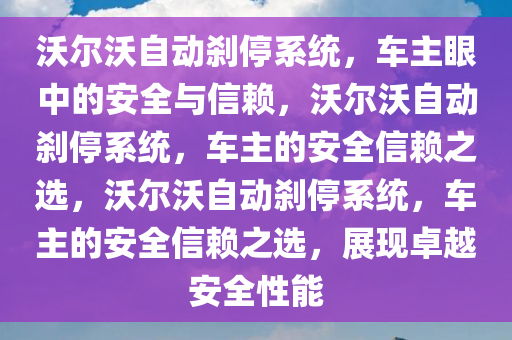 沃尔沃自动刹停系统，车主眼中的安全与信赖，沃尔沃自动刹停系统，车主的安全信赖之选，沃尔沃自动刹停系统，车主的安全信赖之选，展现卓越安全性能今晚必出三肖2025_2025新澳门精准免费提供·精确判断
