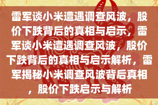 雷军谈小米遭遇调查风波，股价下跌背后的真相与启示，雷军谈小米遭遇调查风波，股价下跌背后的真相与启示解析，雷军揭秘小米调查风波背后真相，股价下跌启示与解析