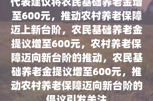 代表建议将农民基础养老金增至600元，推动农村养老保障迈上新台阶，农民基础养老金提议增至600元，农村养老保障迈向新台阶的推动，农民基础养老金提议增至600元，推动农村养老保障迈向新台阶的倡议引发关注
