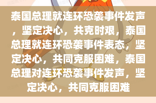 泰国总理就连环恐袭事件发声，坚定决心，共克时艰，泰国总理就连环恐袭事件表态，坚定决心，共同克服困难，泰国总理对连环恐袭事件发声，坚定决心，共同克服困难今晚必出三肖2025_2025新澳门精准免费提供·精确判断