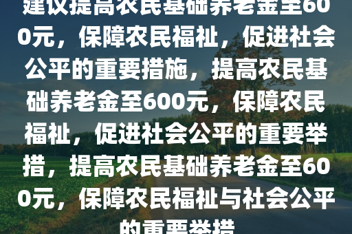 建议提高农民基础养老金至600元，保障农民福祉，促进社会公平的重要措施，提高农民基础养老金至600元，保障农民福祉，促进社会公平的重要举措，提高农民基础养老金至600元，保障农民福祉与社会公平的重要举措