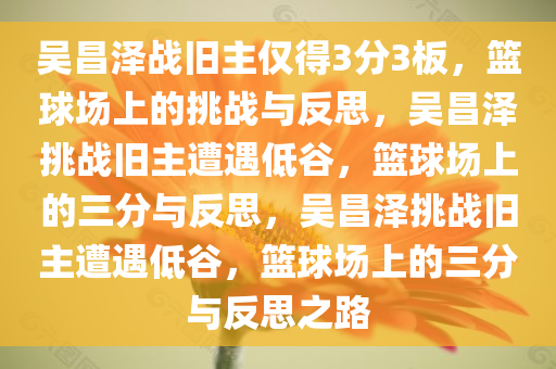 吴昌泽战旧主仅得3分3板，篮球场上的挑战与反思，吴昌泽挑战旧主遭遇低谷，篮球场上的三分与反思，吴昌泽挑战旧主遭遇低谷，篮球场上的三分与反思之路
