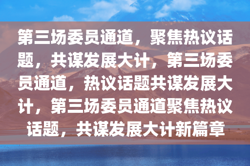 第三场委员通道，聚焦热议话题，共谋发展大计，第三场委员通道，热议话题共谋发展大计，第三场委员通道聚焦热议话题，共谋发展大计新篇章