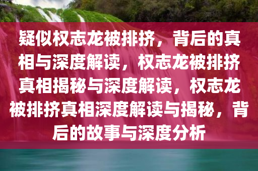 疑似权志龙被排挤，背后的真相与深度解读，权志龙被排挤真相揭秘与深度解读，权志龙被排挤真相深度解读与揭秘，背后的故事与深度分析