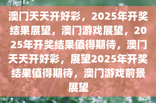 澳门天天开好彩，2025年开奖结果展望，澳门游戏展望，2025年开奖结果值得期待，澳门天天开好彩，展望2025年开奖结果值得期待，澳门游戏前景展望