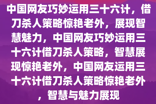 中国网友巧妙运用三十六计，借刀杀人策略惊艳老外，展现智慧魅力，中国网友巧妙运用三十六计借刀杀人策略，智慧展现惊艳老外，中国网友运用三十六计借刀杀人策略惊艳老外，智慧与魅力展现