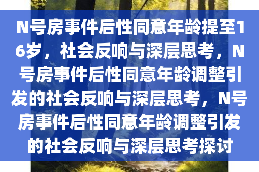 N号房事件后性同意年龄提至16岁，社会反响与深层思考，N号房事件后性同意年龄调整引发的社会反响与深层思考，N号房事件后性同意年龄调整引发的社会反响与深层思考探讨