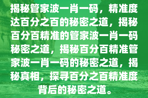 揭秘管家波一肖一码，精准度达百分之百的秘密之道，揭秘百分百精准的管家波一肖一码秘密之道，揭秘百分百精准管家波一肖一码的秘密之道，揭秘真相，探寻百分之百精准度背后的秘密之道。