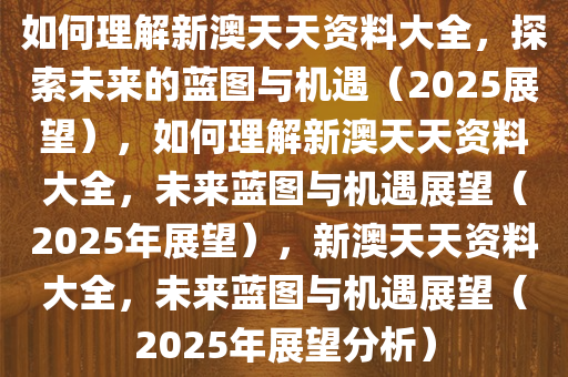 如何理解新澳天天资料大全，探索未来的蓝图与机遇（2025展望），如何理解新澳天天资料大全，未来蓝图与机遇展望（2025年展望），新澳天天资料大全，未来蓝图与机遇展望（2025年展望分析）