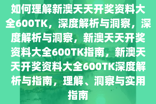 如何理解新澳天天开奖资料大全600TK，深度解析与洞察，深度解析与洞察，新澳天天开奖资料大全600TK指南，新澳天天开奖资料大全600TK深度解析与指南，理解、洞察与实用指南