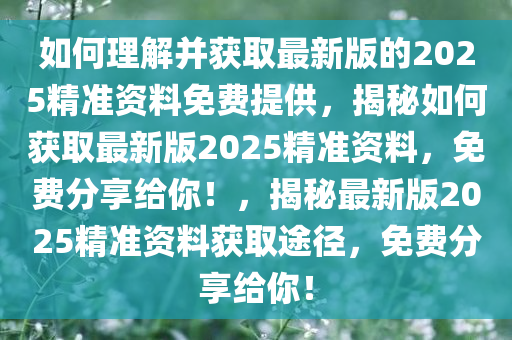 如何理解并获取最新版的2025精准资料免费提供，揭秘如何获取最新版2025精准资料，免费分享给你！，揭秘最新版2025精准资料获取途径，免费分享给你！
