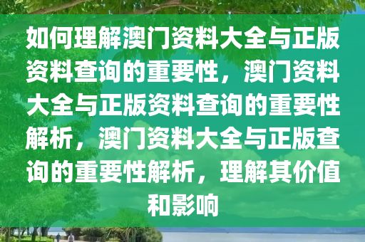 如何理解澳门资料大全与正版资料查询的重要性，澳门资料大全与正版资料查询的重要性解析，澳门资料大全与正版查询的重要性解析，理解其价值和影响