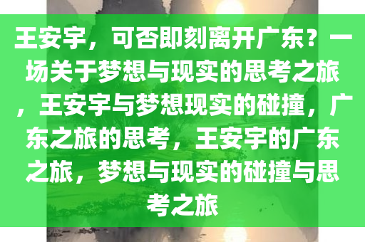 王安宇，可否即刻离开广东？一场关于梦想与现实的思考之旅，王安宇与梦想现实的碰撞，广东之旅的思考，王安宇的广东之旅，梦想与现实的碰撞与思考之旅