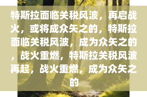 特斯拉面临关税风波，再启战火，或将成众矢之的，特斯拉面临关税风波，成为众矢之的，战火重燃，特斯拉关税风波再起，战火重燃，成为众矢之的