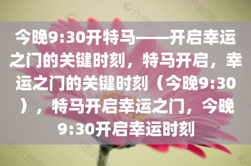 今晚9:30开特马——开启幸运之门的关键时刻，特马开启，幸运之门的关键时刻（今晚9:30），特马开启幸运之门，今晚9:30开启幸运时刻